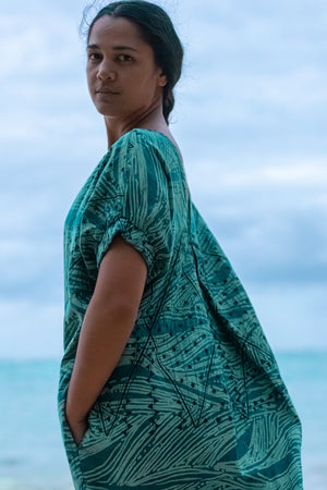 He Aloha No Lono | Linen Cinched Sleeve Maxi Dress - Teal